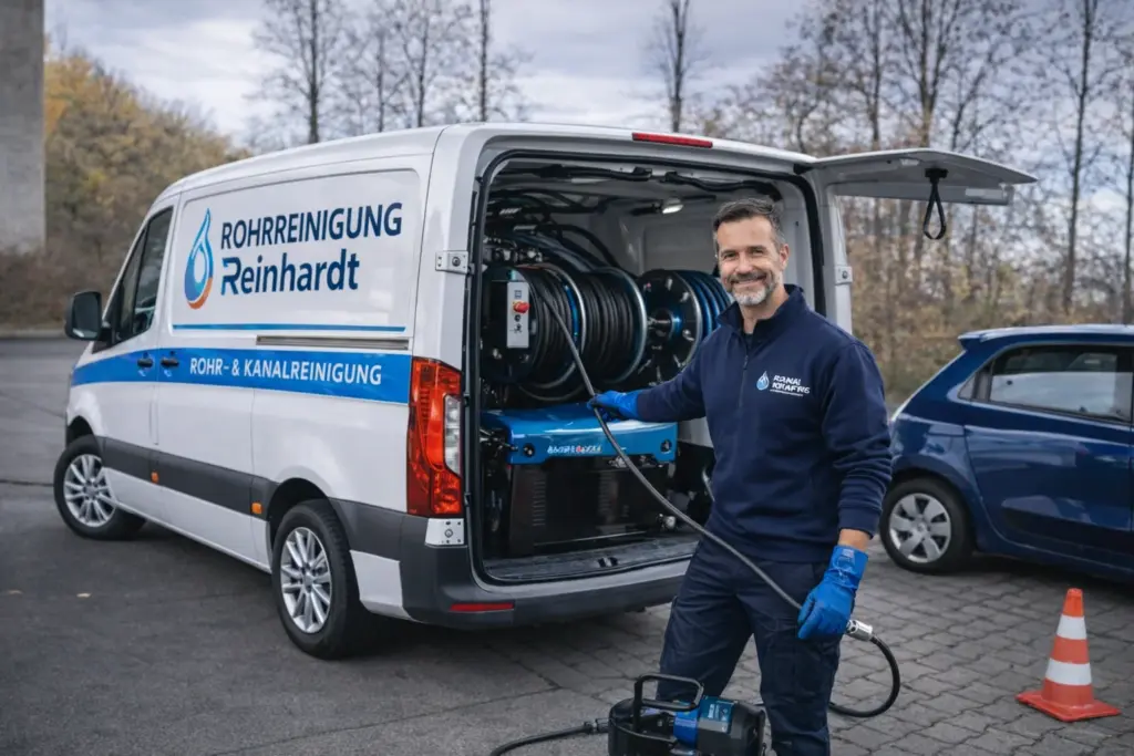 Techniker der Rohrreinigung Reinhardt Pforzheim mit professioneller Ausrüstung im Einsatz